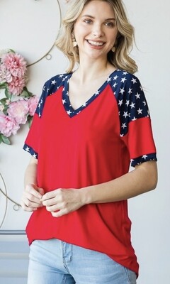 Heimish Solid and Star Contrast Top/Red