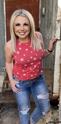 Heather Red Sleeveless top with Star Print