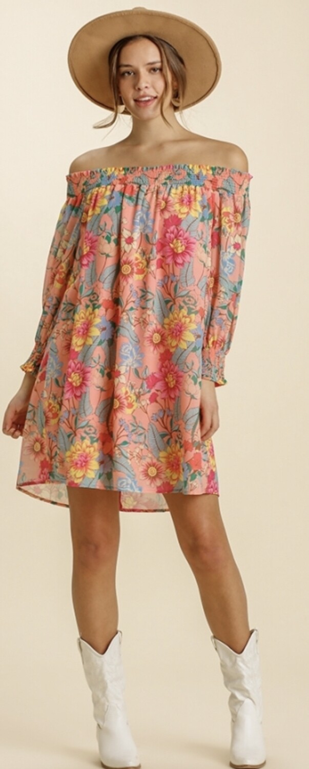 Umgee Sheer Off the shoulder floral Print dress