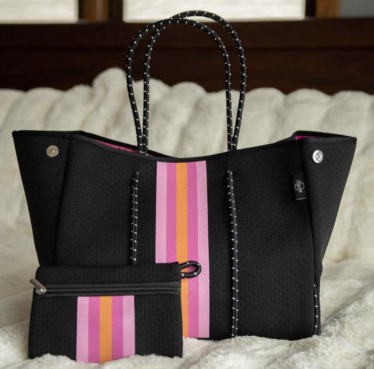 Classy Cloth Neoprene Bags, Color: Black w/hot pink