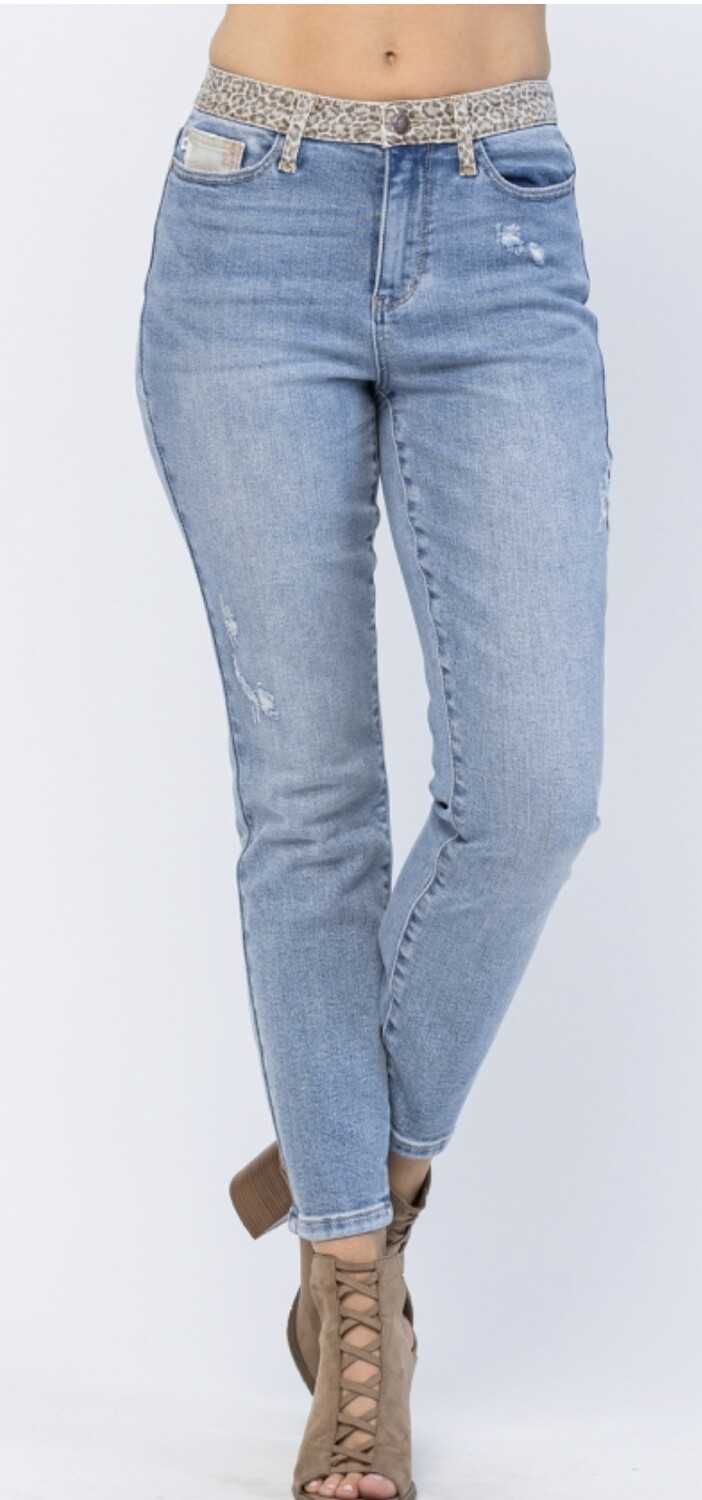 Judy Blue Cheetah Camo Block HW slim jeans