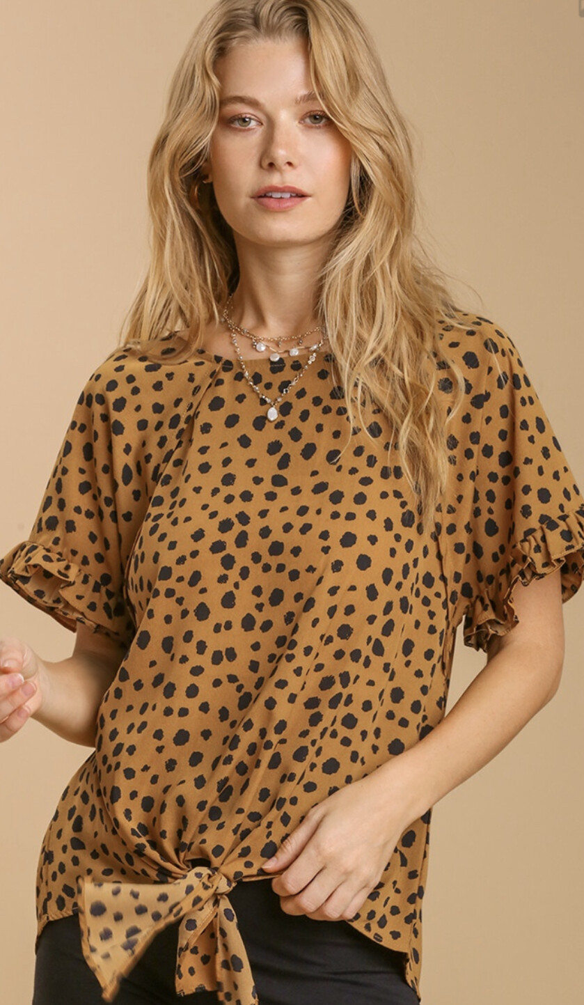 Umgee Animal Print Button Front Tie Top