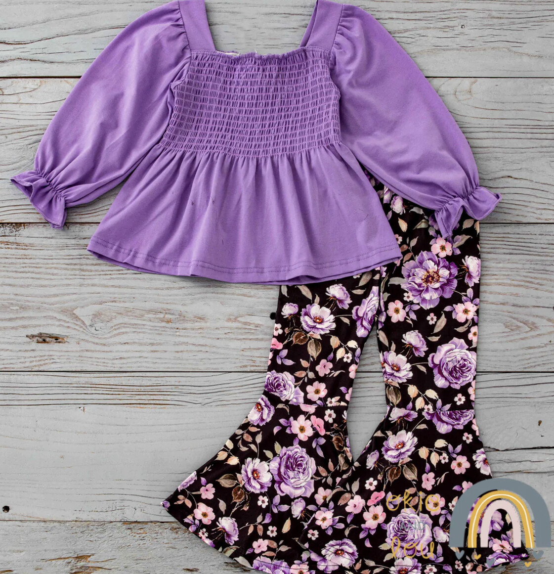 Okie and Lou Smocked Purple Roses Outfit