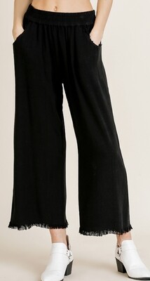 Umgee Wide Leg Pant with Elastic Waist, fringe hem