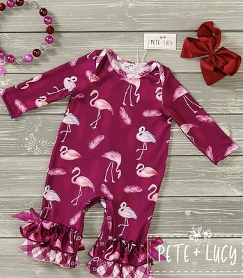 Pete & Lucy Plaid Flamingos Girls Infant Rompler