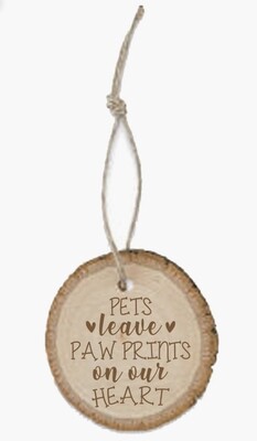 Viv and Lou Pets leave Paw Prints Wood Ornament