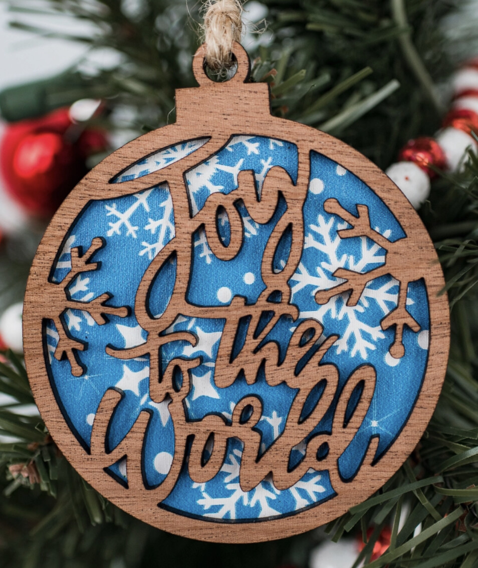 Hello Happiness Joy to the World Ornaments, Color: Blue