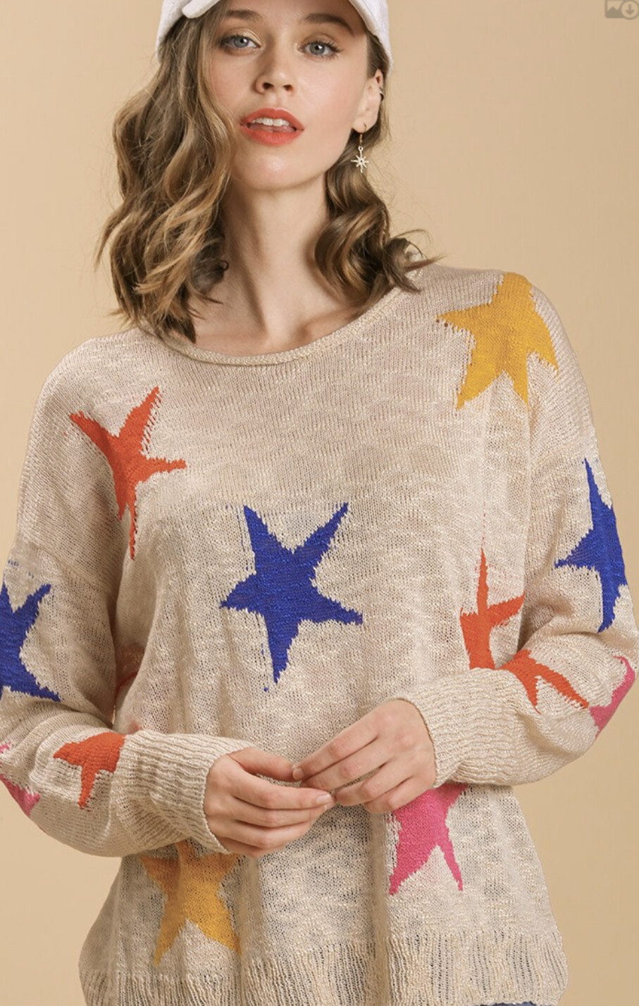 Umgee Multicolor Star Pattern Pullover Sweater