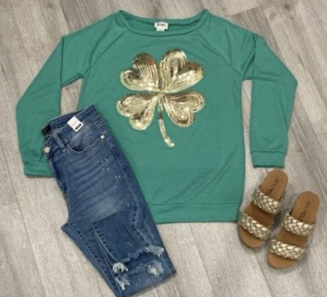 Bibi French Terry top w/St Patty’s Sequins