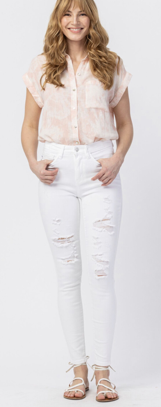 Judy Blue Mid Rise Skinny Destroyed Jeans