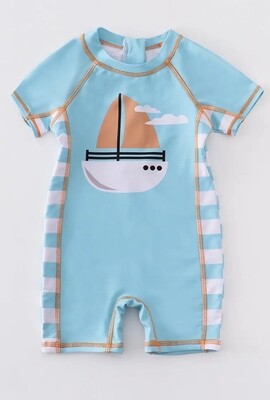 Blue Sailboat Boy Swimsuit