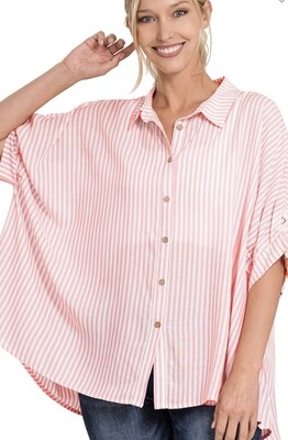 Zenana Oversize Stripe Button-Up Shirt