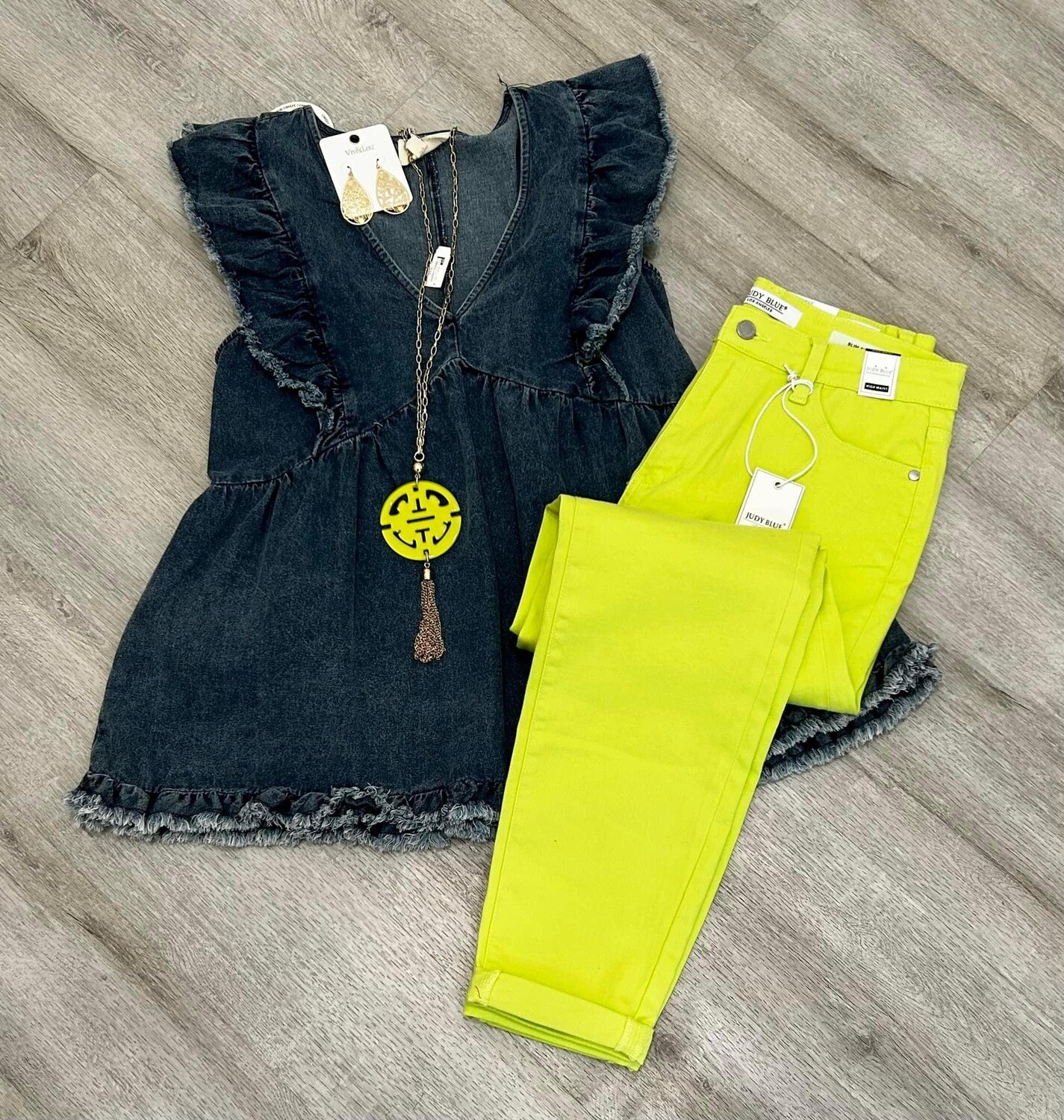Judy Blue High Waisted Lime Green Cuffed Slim Fit