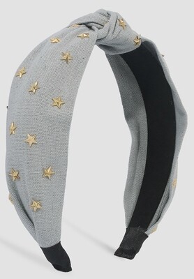 Linen Fabric Knotted Hairband with Gold Star