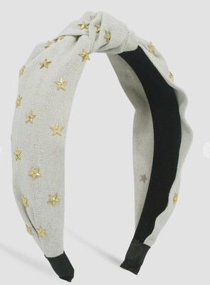 Linen Fabric Knotted Hairband with Gold Star