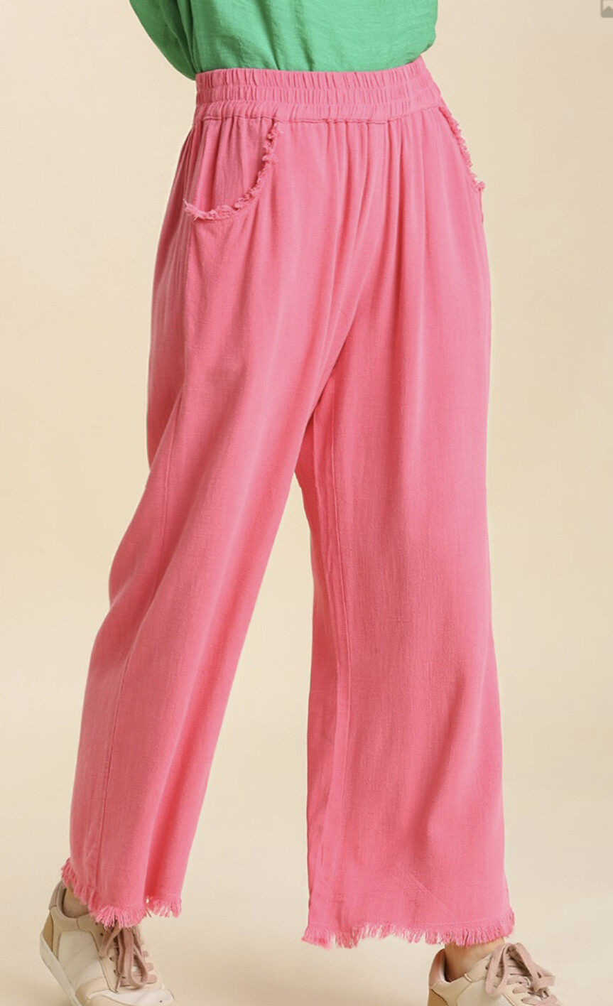Umgee Wide Leg Plus Pant with Elastic Waist/pink