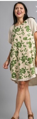 Umgee Linen Blend  Front Print Dress