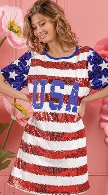 Bibi American Flag Theme USA print sequin dress