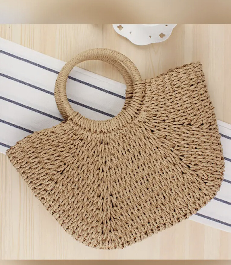 Hand Knitting Casual Summer Beach Straw Bag