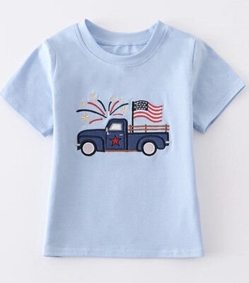 Blue Patriotic Truck Applique Boy top