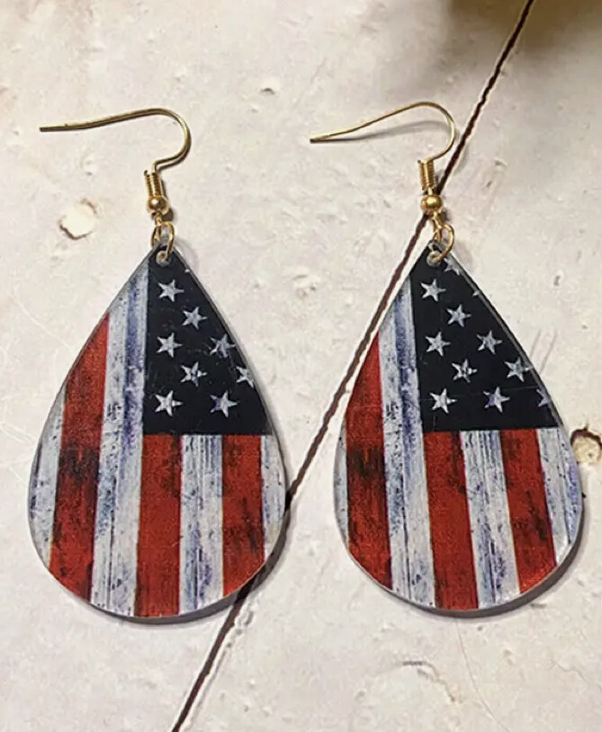 American Flag Wood Earrings