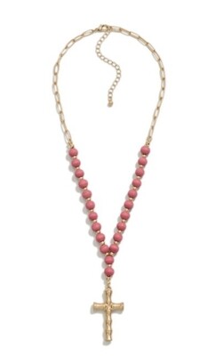 Dainty Long Chain Link and Wood Necklace