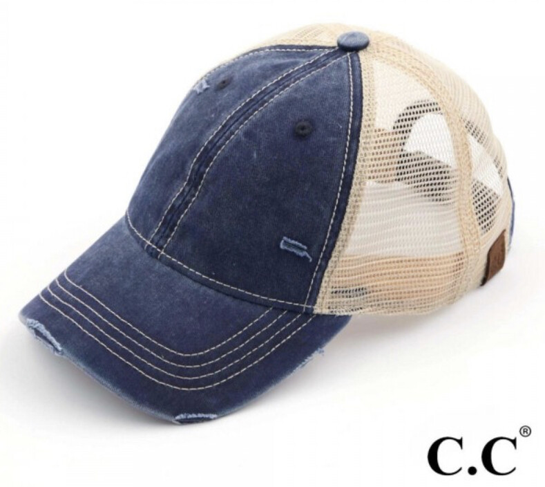 CC Vintage Distressed Baseball Cap with Mesh Back