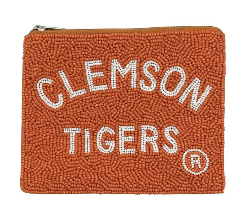 Officially Licensed Clemson University Seed Beaded 'Clemson Tigers ® ' Pouch