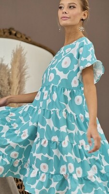 Bibi Flower Print ruffled drop shoulder dress