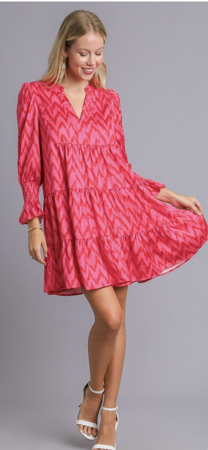 Umgee Chevron Tiered Print Dress