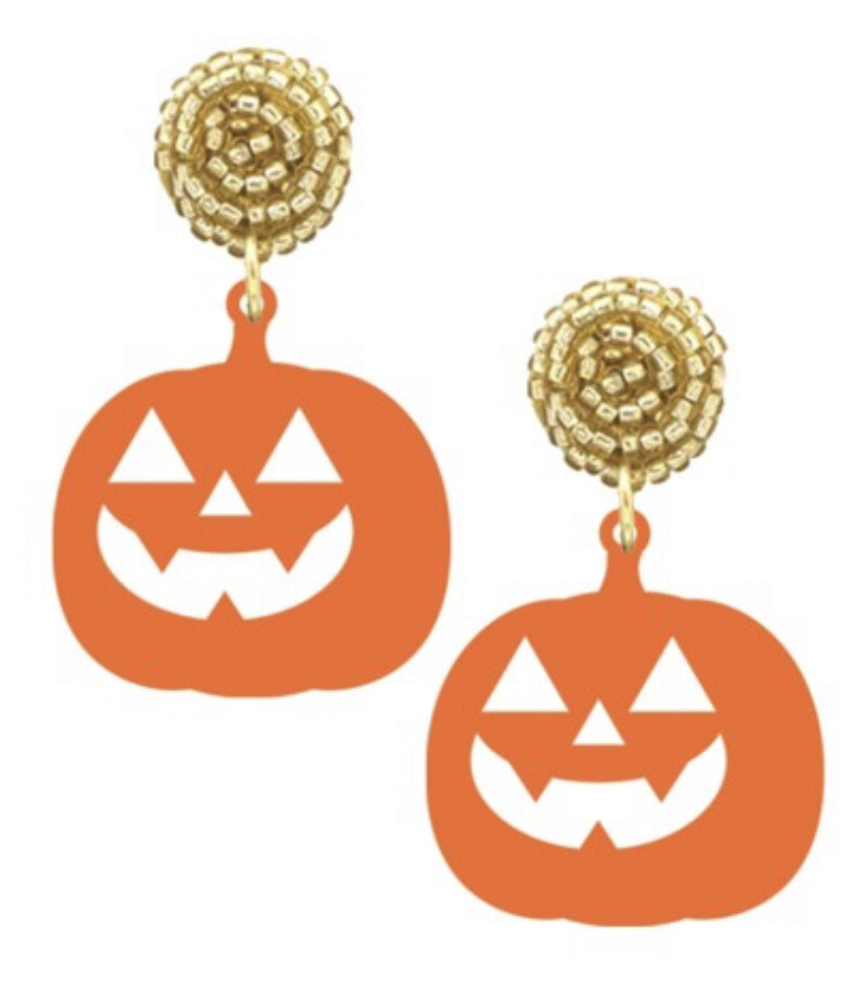 Jack-o-lantern orange acrylic earrings