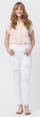 Judy Blue MID-RISE PLUS WHITE DESTROYED SKINNY