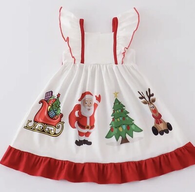 Christmas Red Print Ruffle Dress