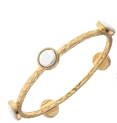 Canvas Coin Pearl Bangle in worn gold