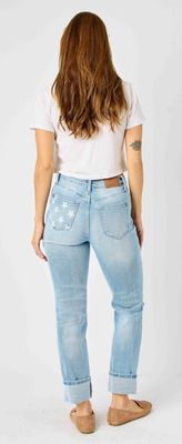 Judy Blue MR Americana Flag Cuff Boyfriend jeans