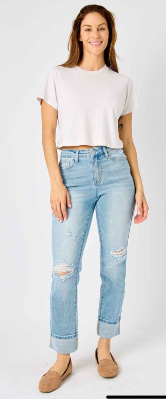 Judy Blue MR Americana Flag Cuff Boyfriend jeans