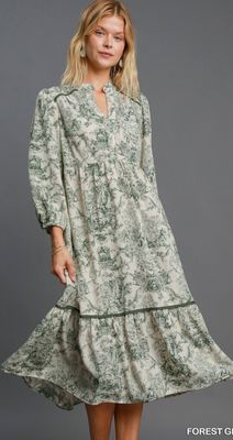 Umgee Abstract Landscape Print Midi Dress