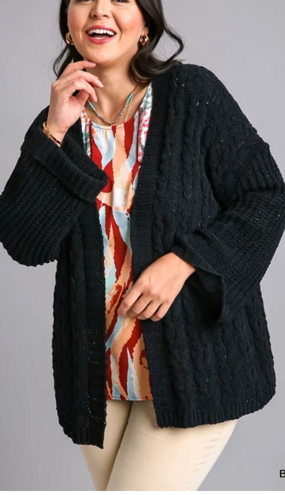 Umgee 3/4 folded sleeve cable knit cardigan 