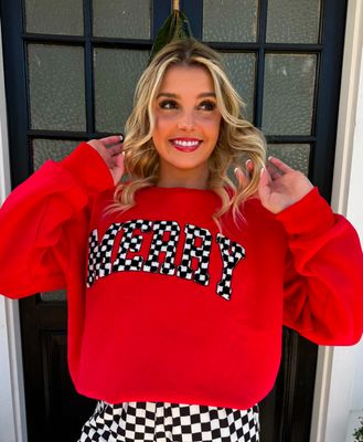 MERRY CHECKERED LETTER SWEATSHIRT