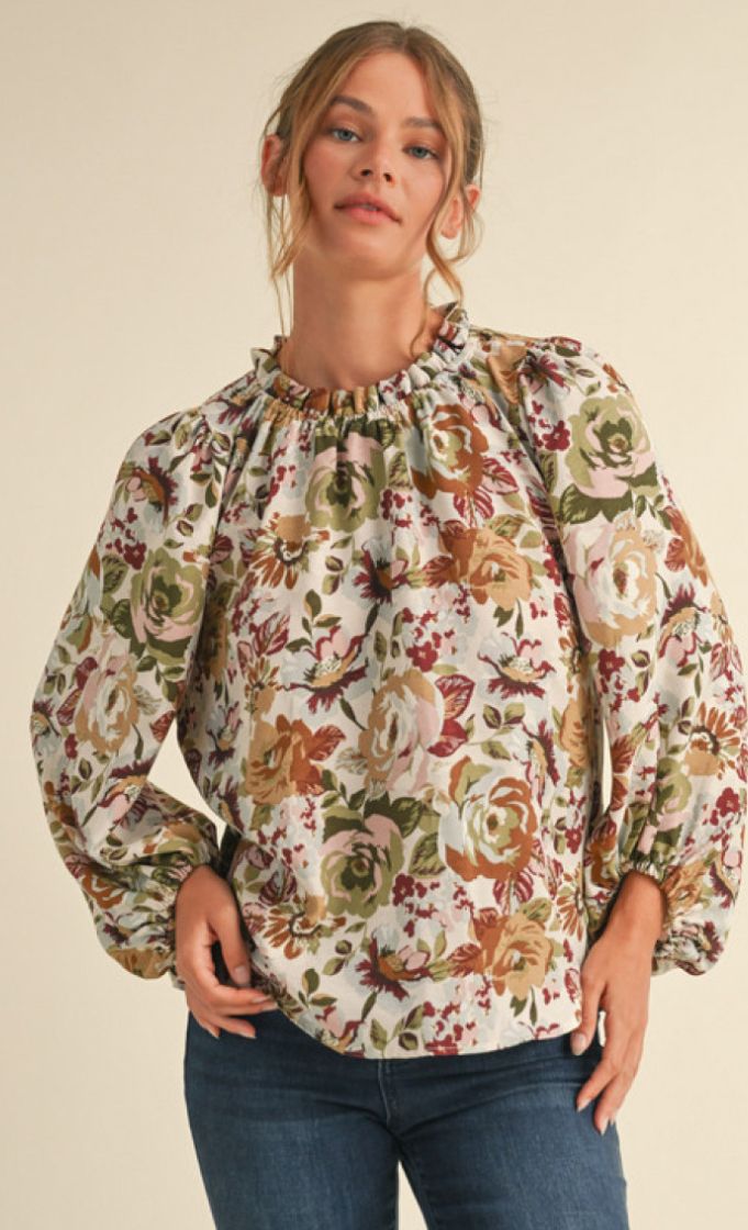 Jodifl Floral print top with stretch-band neck