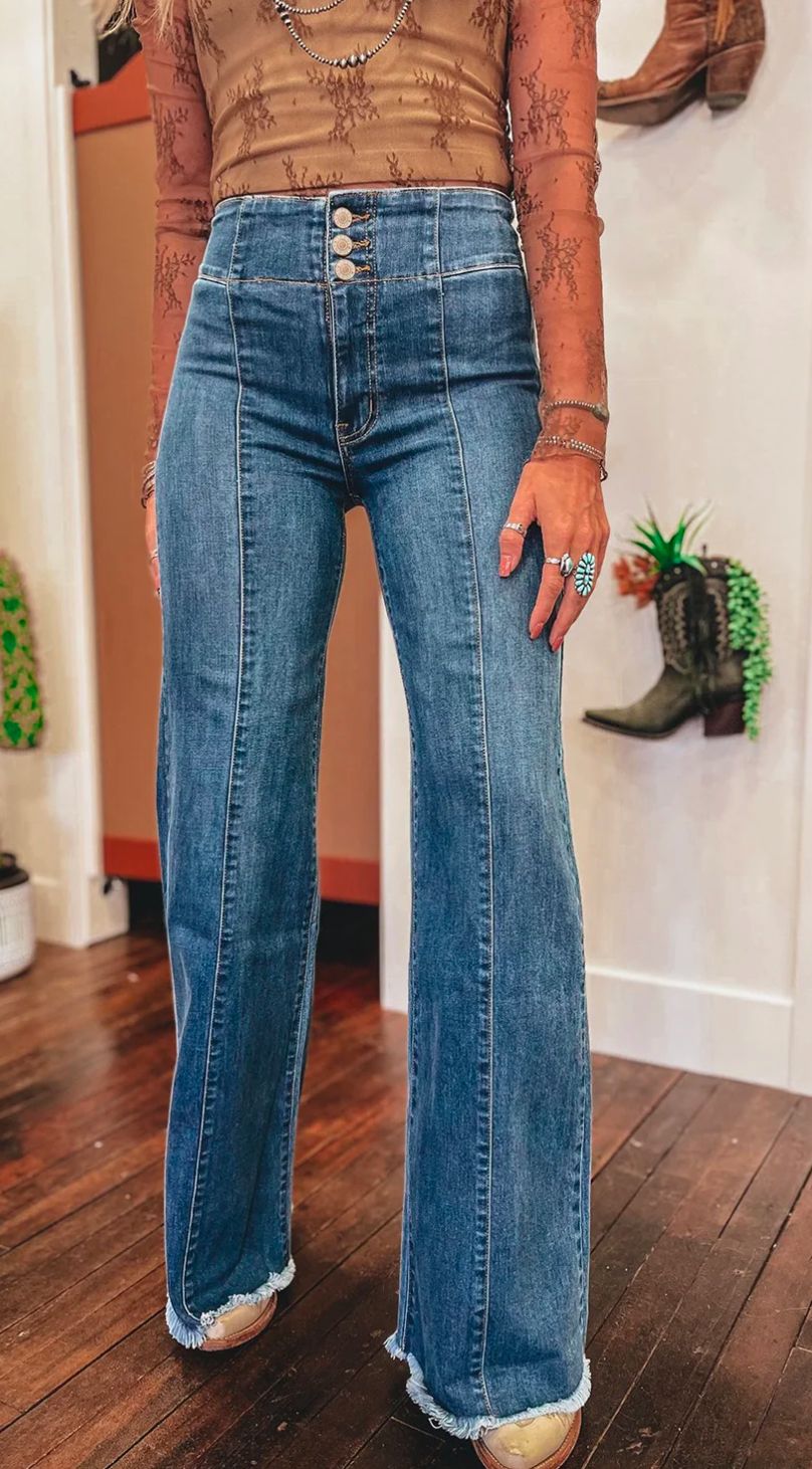 Western Raw Hem Flare Jeans