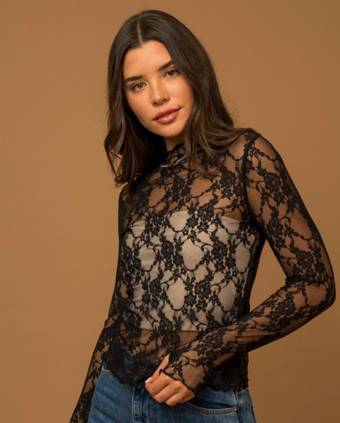 Merrow Hem Floral Mesh Top