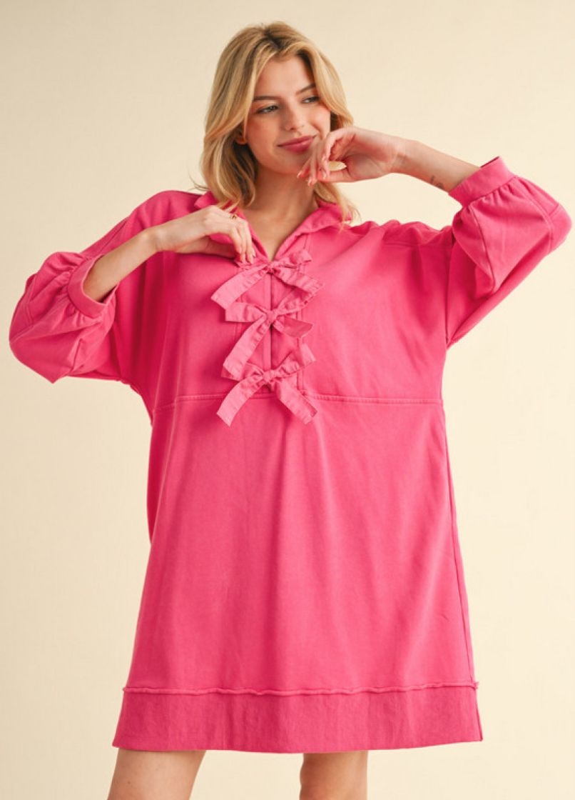 Jodifl cotton dress featuring bow tie closure