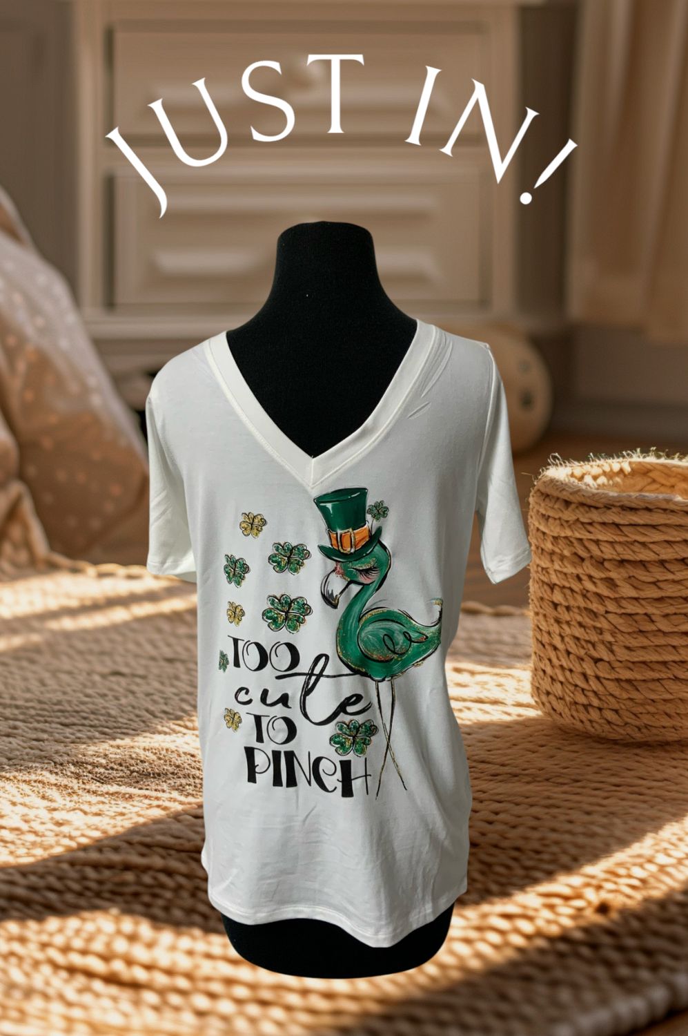 Zenana short sleeve vneck flamingo tee