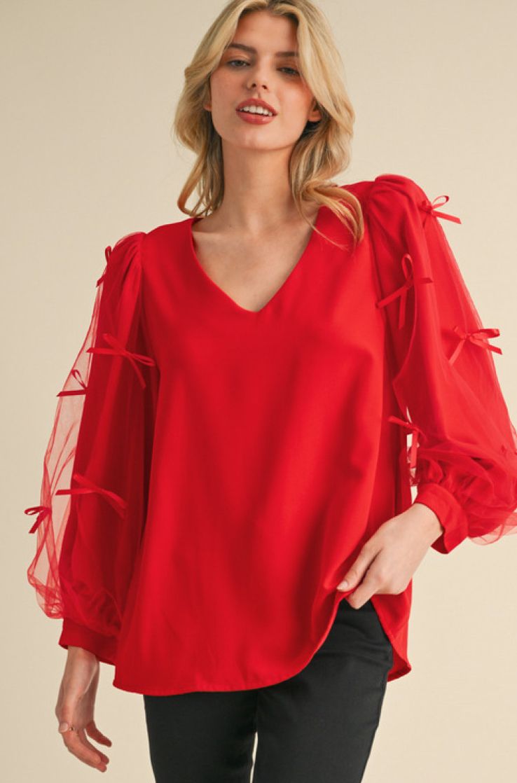 Jodifl Mesh bow texture layered top