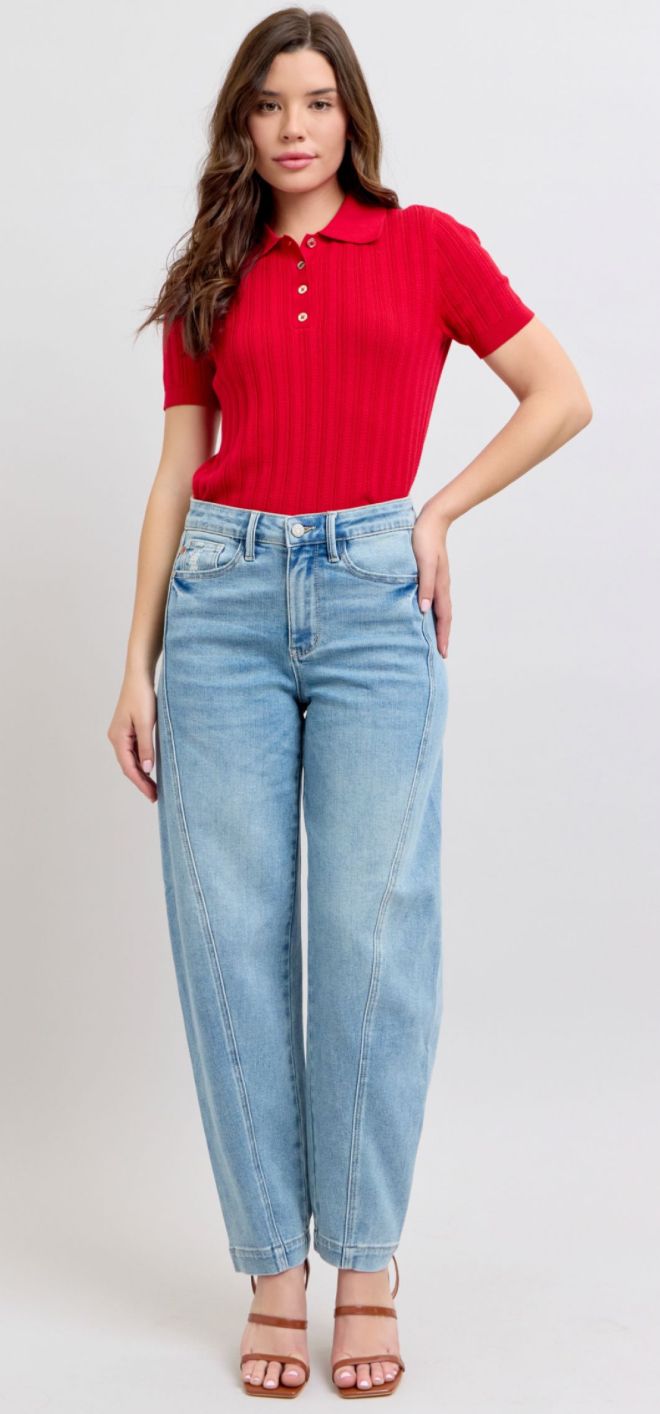Judy Blue HW Side Panel Barrel Leg Jeans