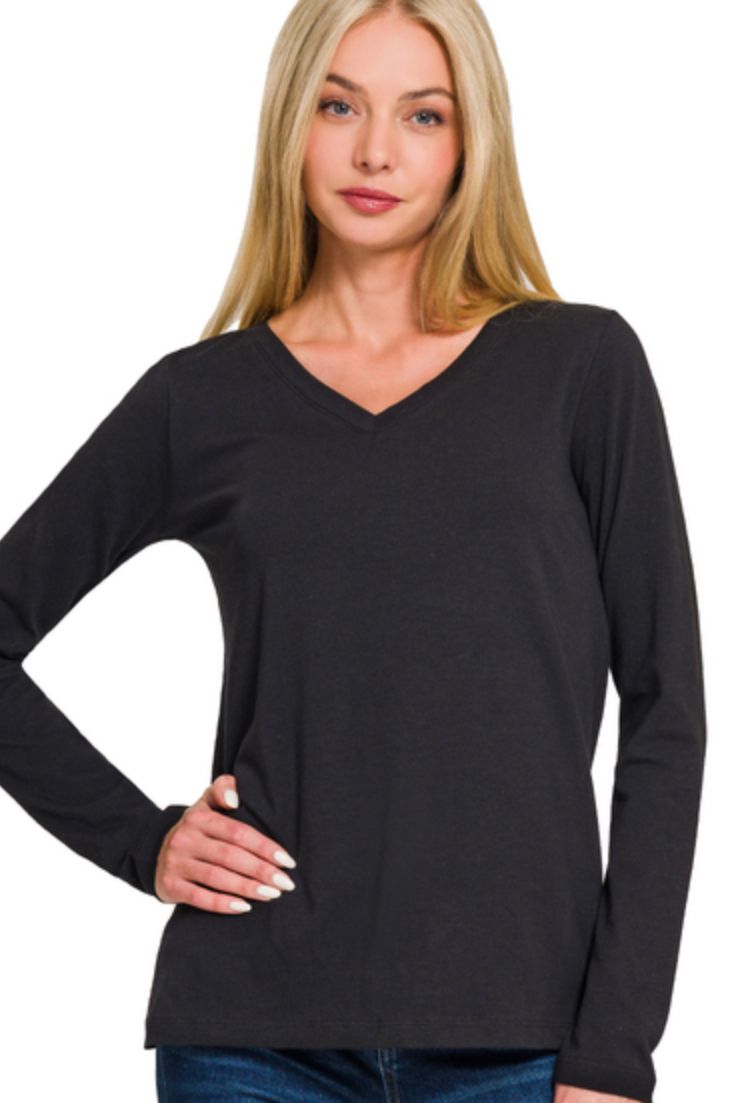 Zenana Long Sleeve Vneck top