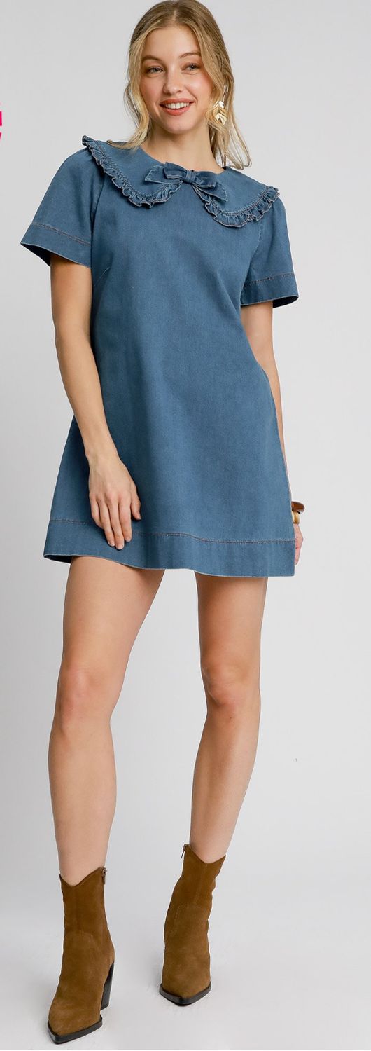 Umgee Ruffle Collar A-Line Mini Dress