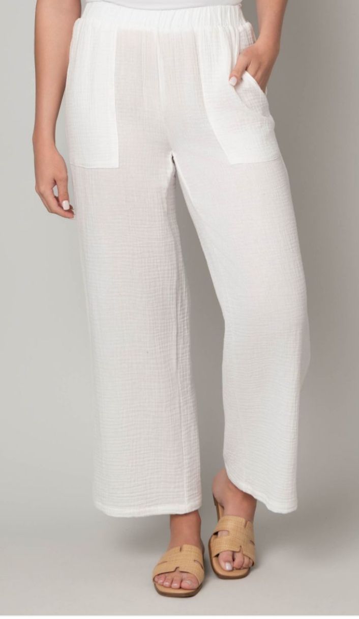 Gauze pull on wide leg cotton pants