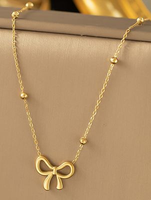 Gold Bowknot Pendant Plated Choker Necklace